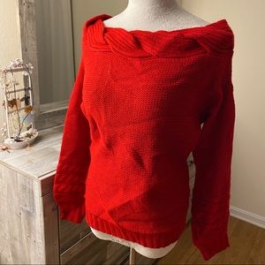 Off Shoulder Cable Sweater with Lantern Sleeves